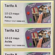 Sellos: ESP190, ATM, 2017, AVILES, JUVENIA, DOS SERIES DIFERENTES + TIRA TARIFA A, 10-13-05-2017