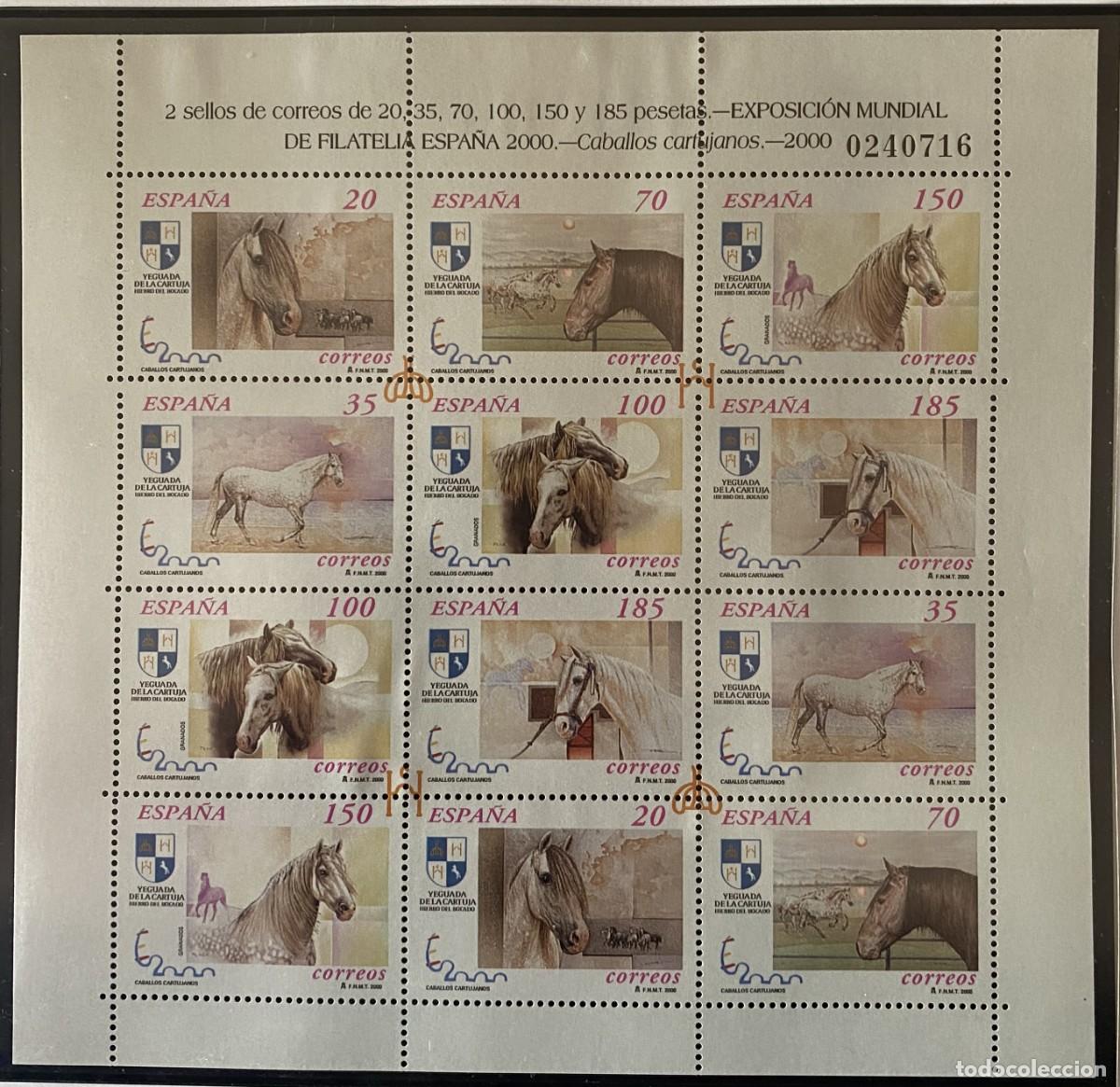 Briefmarken: A&ntilde;o 2000. Exposici&oacute;n Mundial. Caballos Cartujanos. Mini Pliego 69 NUEVO 3723 3728 - 3723A 3728A