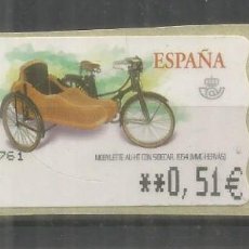 Sellos: ESPAÑA ATM MOTOCICLETA MOBYLETTE CON SIDECAR MOTORCYCLE