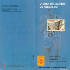 Sellos: ESPAÑA. DÍPTICO FOLLETO-INFORMACIÓN 16/89. EDIFIL 3023. COPA MUNDO ATLETISMO. CON SELLO NUEVO.