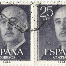 Sellos: ❤️ SELLO: GENERAL FRANCO, 1955-2002, ESPAÑA - 25 CÉNTIMOS ESPAÑOLES ❤️