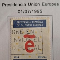 Sellos: SELLO DE ESPAÑA USADO, PRESIDENCIA UNIÓN EUROPEA, EDIFIL 3385, AÑO 1995.