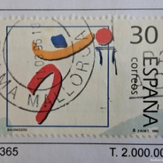 Sellos: SELLO DE ESPAÑA USADO, OLÍMPICOS DE PLATA, BALONCESTO, EDIFIL 3365, AÑO 1995