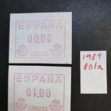 Sellos: ESPAÑA. ATM FRAMA 1989 . E- 001A PAPEL BLANCO. NUEVOS. VALOR 0 Y 1. 6