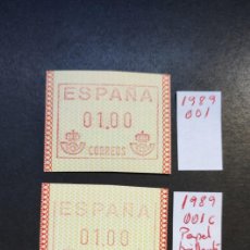 Sellos: ESPAÑA. ATM FRAMA 1989 . E-001+ 001C PAPEL BRILLANTE, VARIEDAD. NUEVOS.