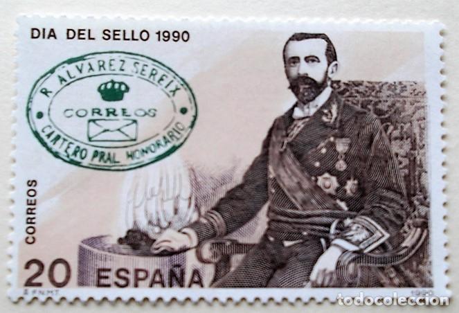 Sellos: Espa&ntilde;a. 3057 D&iacute;a del Sello: Rafael Alvarez Sereix y franquicia postal. 1990. Sellos nuevos y numera