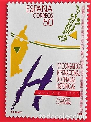Sellos: Espa&ntilde;a. 3075 Congreso Internacional de Ciencias Hist&oacute;ricas: Logotipo. 1990. Sellos nuevos y numerac