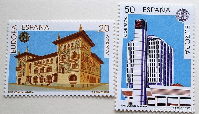 Sellos: Espa&ntilde;a. 3058/59 Europa-cept. Establecimientos postales: Vitoria y M&aacute;laga. 1990. Sellos nuevos y num