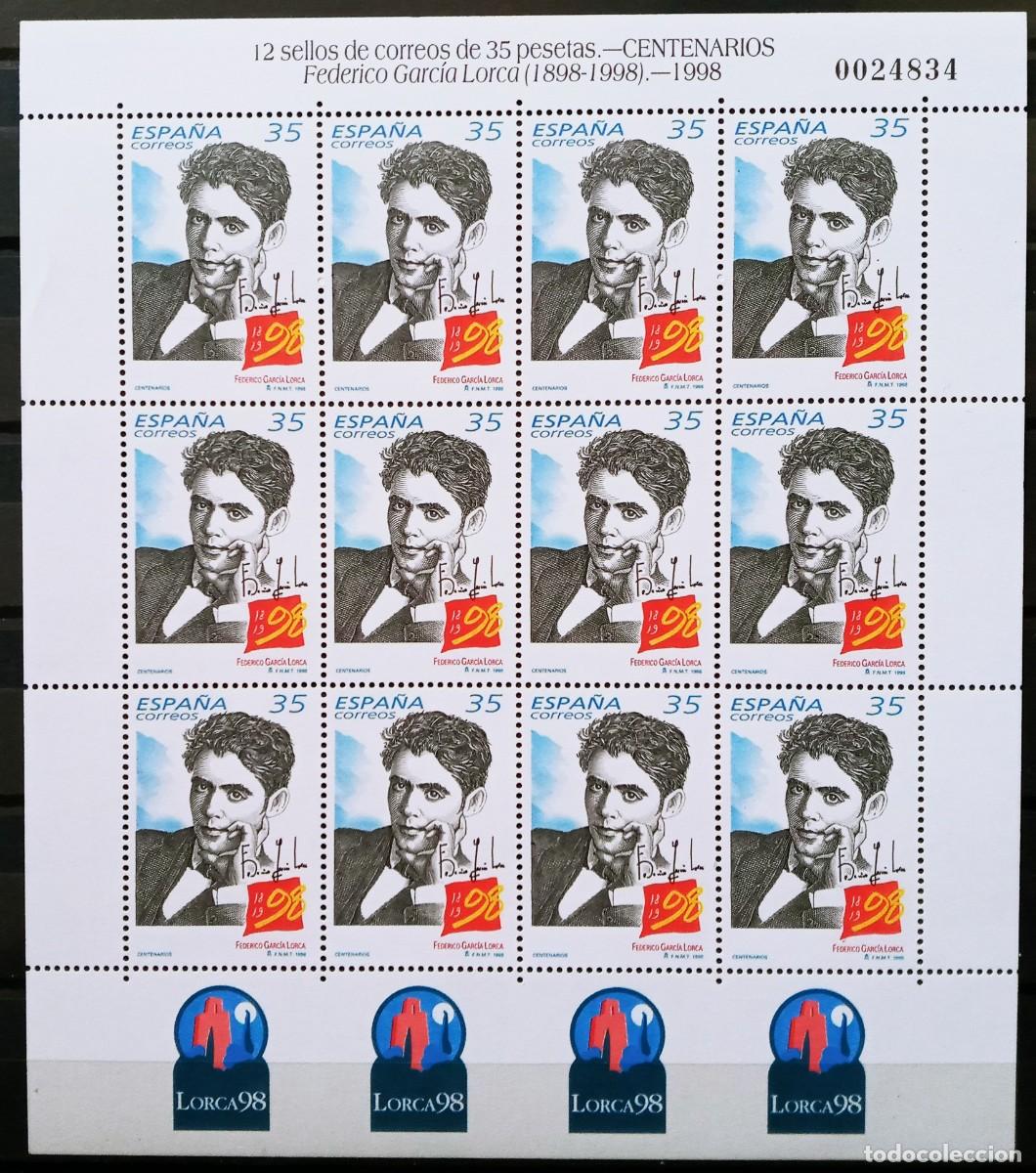 Sellos: ESPA&Ntilde;A - EDIFIL 3549 MINI PLIEGO N&ordm;59 NUEVO ** CENTENARIO FEDERICO GARCIA LORCA