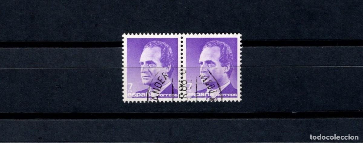 Stamps: Sello usado. B&aacute;sica Rey Juan Carlos. Sello de 7 pesetas. Bloque de 2. 16 de Julio de 1985. Edifil 27