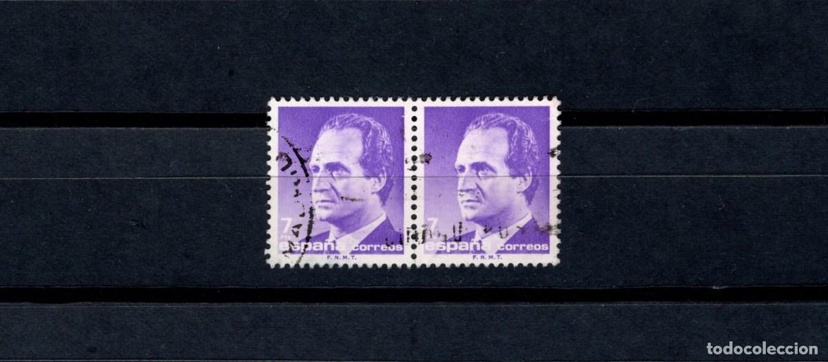 Stamps: Sello usado. B&aacute;sica Rey Juan Carlos. Sello de 7 pesetas. Bloque de 2. 16 de Julio de 1985. Edifil 27