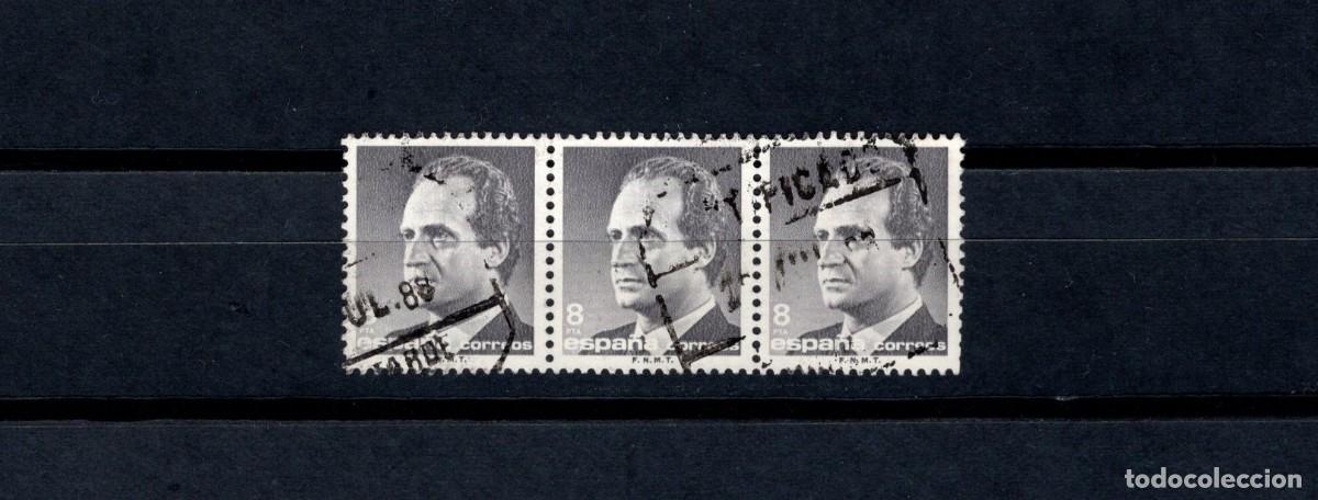 Briefmarken: S. usado. B&aacute;sica Rey Juan Carlos. Sello de 8 pesetas. Bloque de 3. 12 de Junio de 1985. Edifil 27