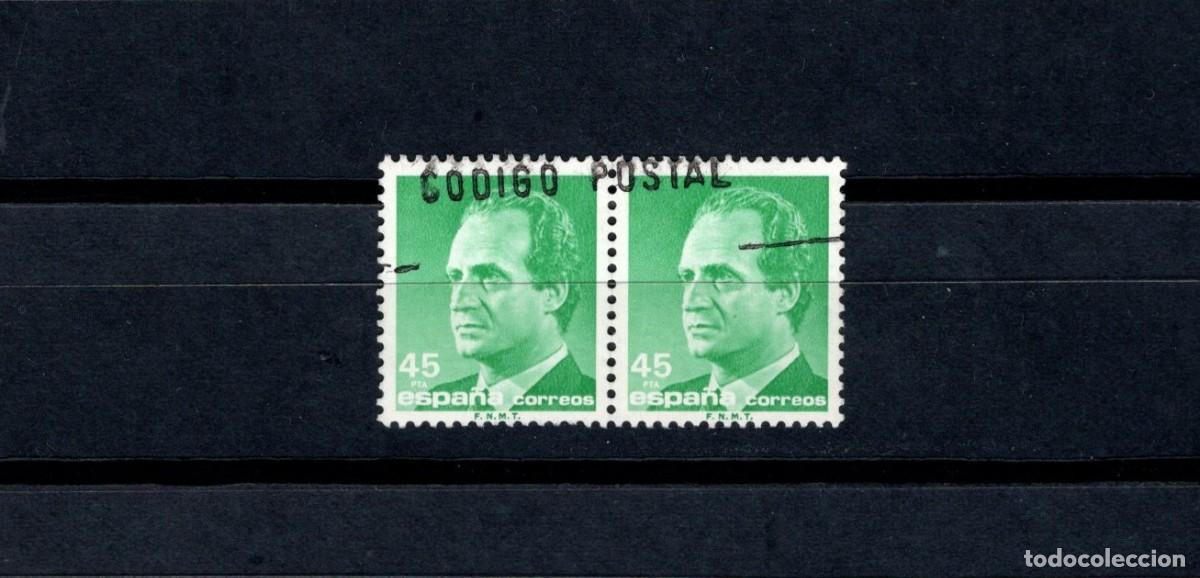 Briefmarken: Sello usado. B&aacute;sica Rey Juan Carlos. Sello de 45 pesetas. Bloque de 2. 12 agosto 1985. Edifil 2801.