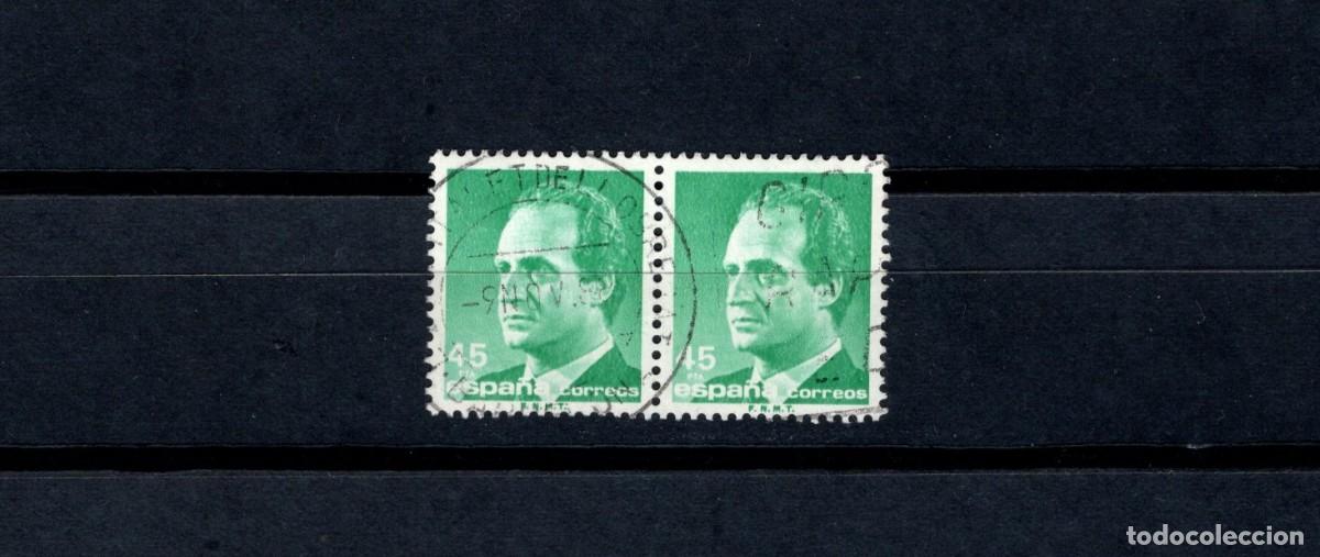Briefmarken: Sello usado. B&aacute;sica Rey Juan Carlos. Sello de 45 pesetas. Bloque de 2. 12 agosto 1985. Edifil 2801.