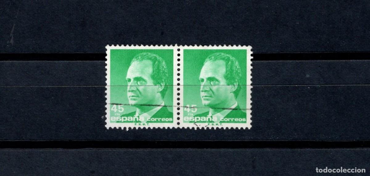 Briefmarken: Sello usado. B&aacute;sica Rey Juan Carlos. Sello de 45 pesetas. Bloque de 2. 12 agosto 1985. Edifil 2801.