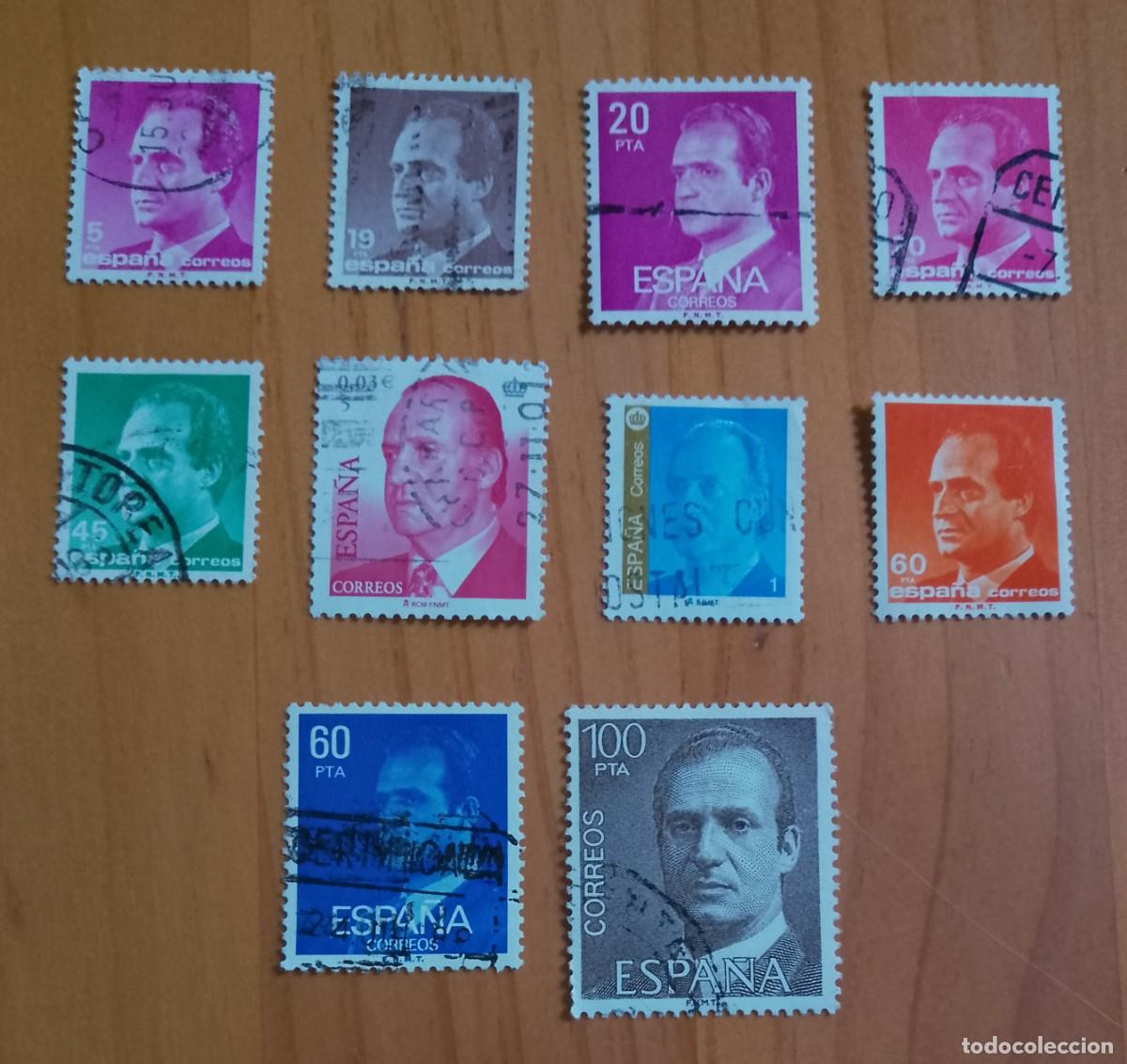 Sellos: ESP&Agrave;&Ntilde;A - MONARQUIA - LOTE 10 SELLOS DEL REY EM&Eacute;RITO, JUAN CARLOS I