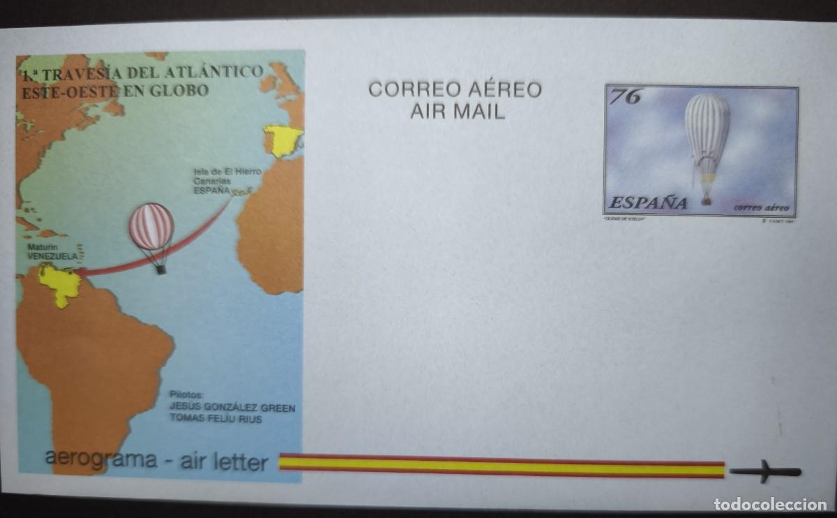 Timbres: ESPA&Ntilde;A AEROGRAMA 1&ordf; TRAVESIA DEL ATLANTICO ESTE-OESTE EN GLOBO 1997 EDIFIL 222 FSS