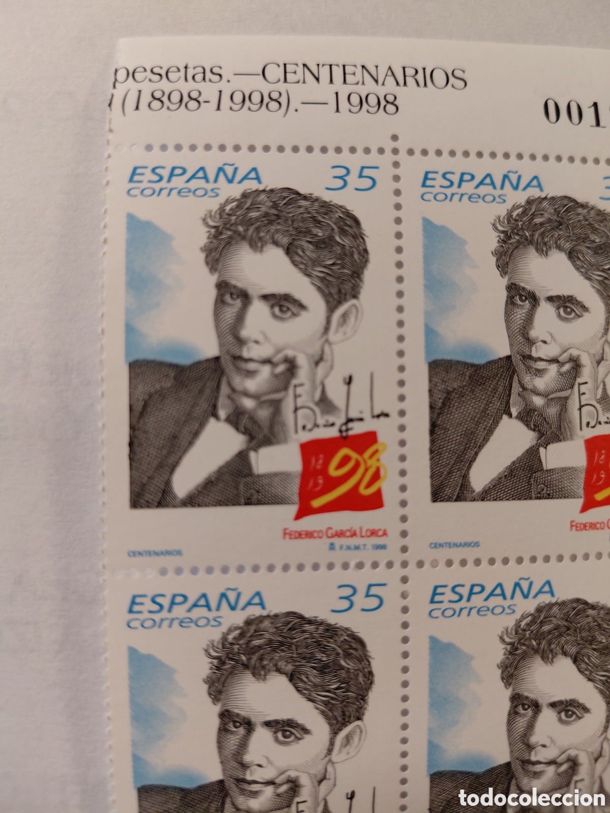 Sellos: Bloque 4x35 pts centenario Lorca 1998 - Foto 2