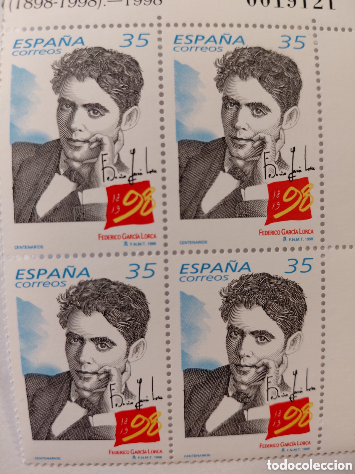Sellos: Bloque 4x35 pts centenario Lorca 1998 - Foto 1