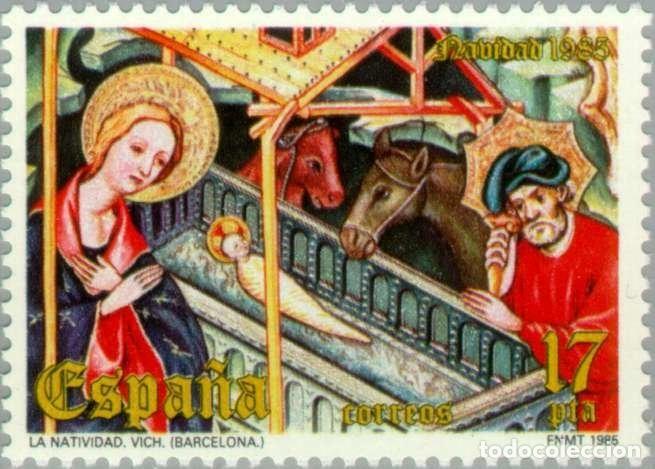 Briefmarken: Espa&ntilde;a 1985 Edifil 2818 Sello ** Navidad Natividad Retablo de Ramon de Mur Museo Episcopal de Vich