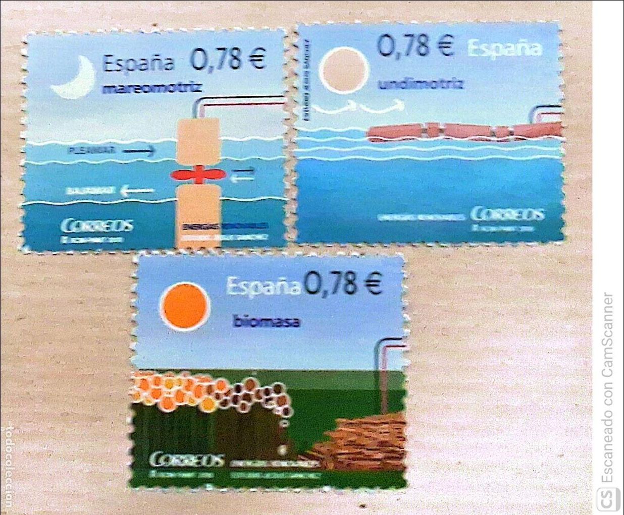 Sellos: Espa&ntilde;a. 4584/86 Energ&iacute;as renovables: Biomasa, mareomotriz y undimotriz. 2010. Sellos nuevos y numera