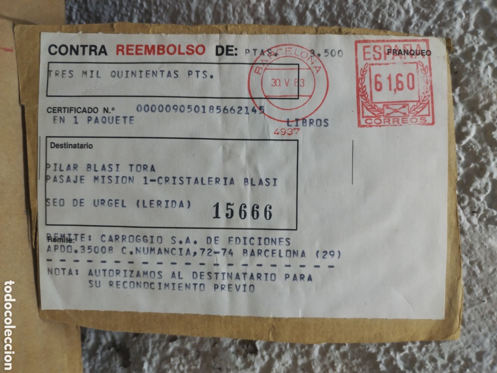 Sellos: CINTRAREEMBOLSO a&ntilde;o 1983