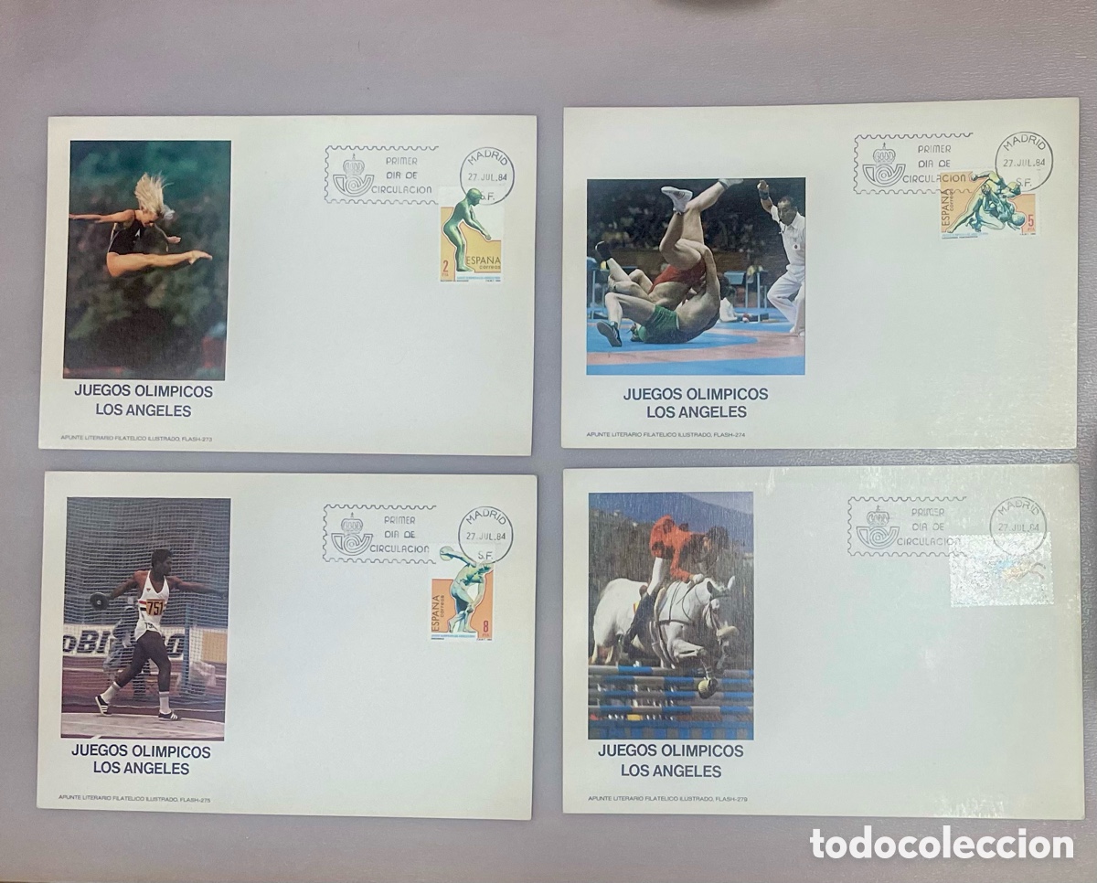 Sellos: Lote 4 Apuntes Filat&eacute;licos Juegos Ol&iacute;mpicos Los &Aacute;ngeles 1984 &ndash; SPD Madrid