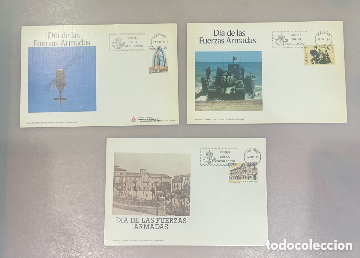 Sellos: Lote 3 SPD D&iacute;a Fuerzas Armadas 1983-85 Flash