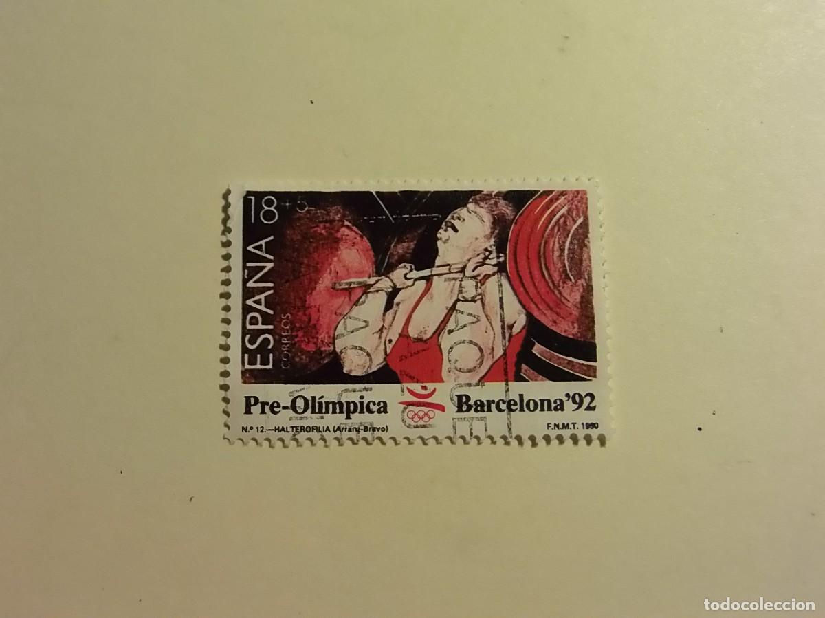 Sellos: ESPA&Ntilde;A 1990 - BARCELONA 92 - DEPORTES - EDIFIL 3054 - HALTEROFILIA.