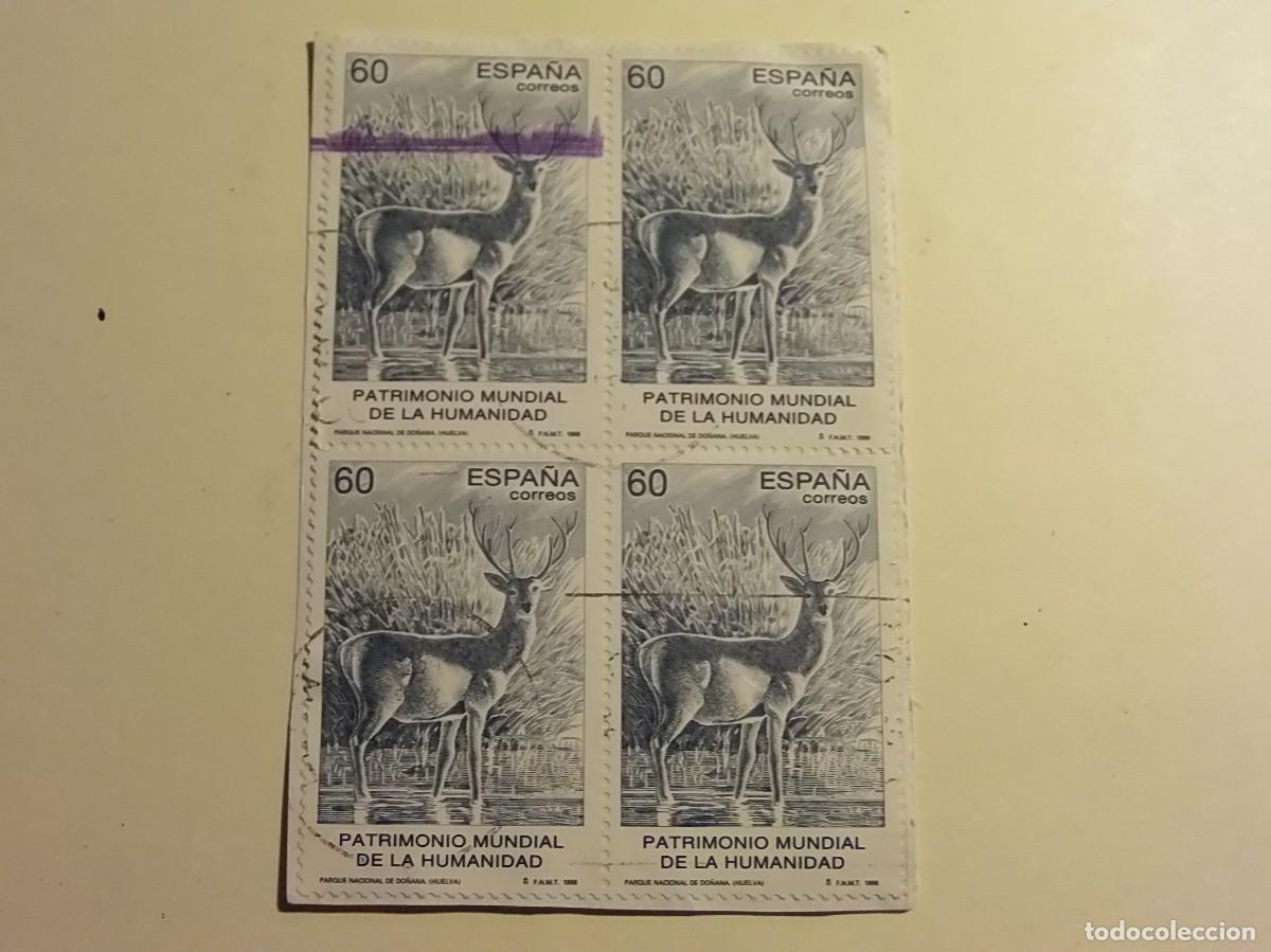 Francobolli: ESPA&Ntilde;A 1996 - PATRIMONIO MUNDIAL DE LA HUMANIDAD - EDIFIL 3455 - PARQUE DO&Ntilde;ANA, CIERVO - BLOQUE DE 4