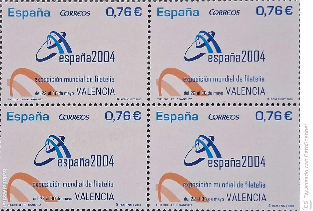 Sellos: Espa&ntilde;a. 4033 Espa&ntilde;a'2004 (Valencia), en bloque de cuatro. 2003. Numeraci&oacute;n Edifil y sellos nuevos