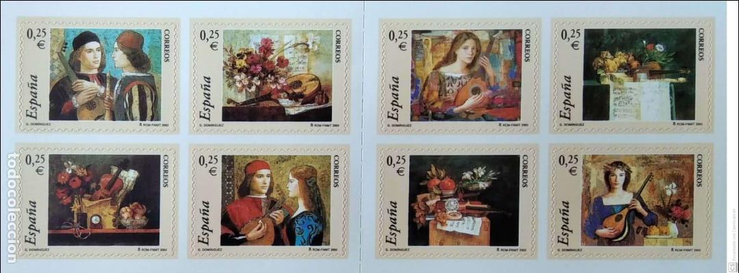 Sellos: Espa&ntilde;a. 3925C La m&uacute;sica. Carnet de sellos autoadhesivos: Obras del pintor Goyo Dom&iacute;nguez. 2002. Sell