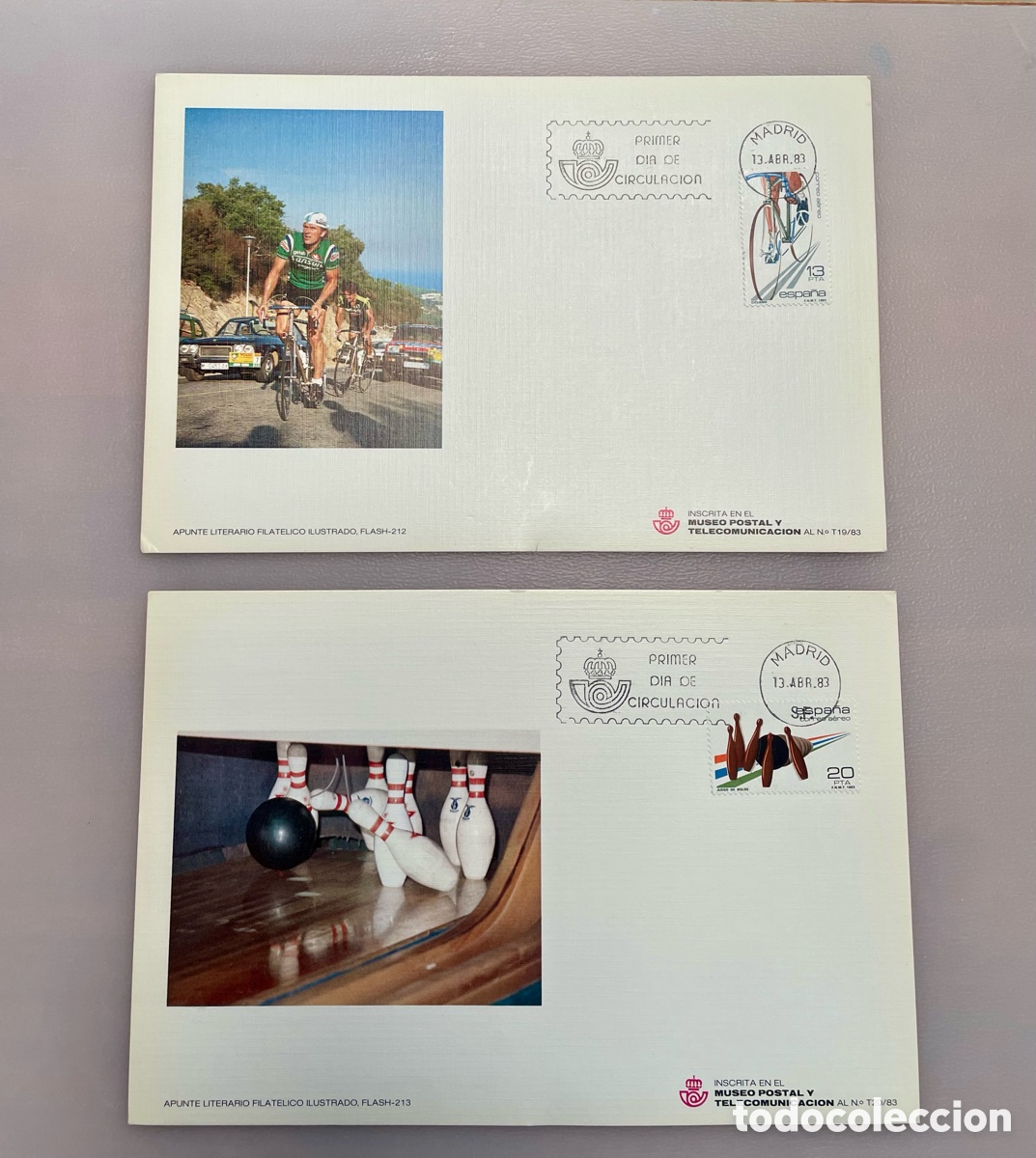 Sellos: Lote 2 Apuntes Filat&eacute;licos Deportes 1983 Ciclismo y Bolos SPD Madrid Flash