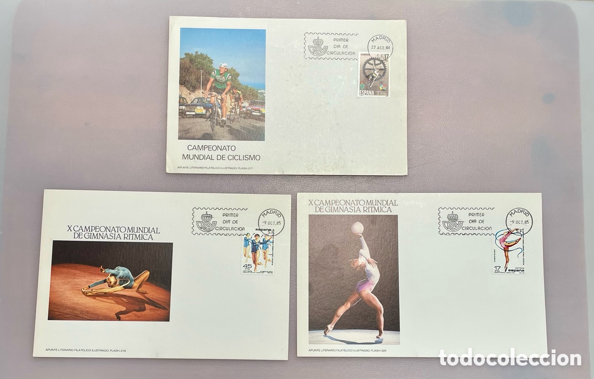 Sellos: Lote 3 Apuntes Filat&eacute;licos Deportes Ciclismo y Gimnasia SPD Madrid ALFIL Flash 277-319-320