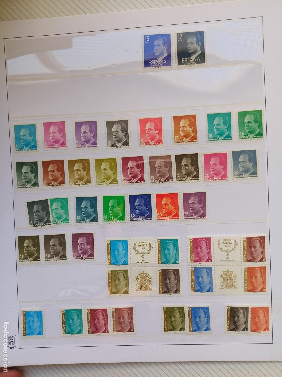 Sellos: Serie b&aacute;sica de Juan Carlos I: lote de sellos en hoja