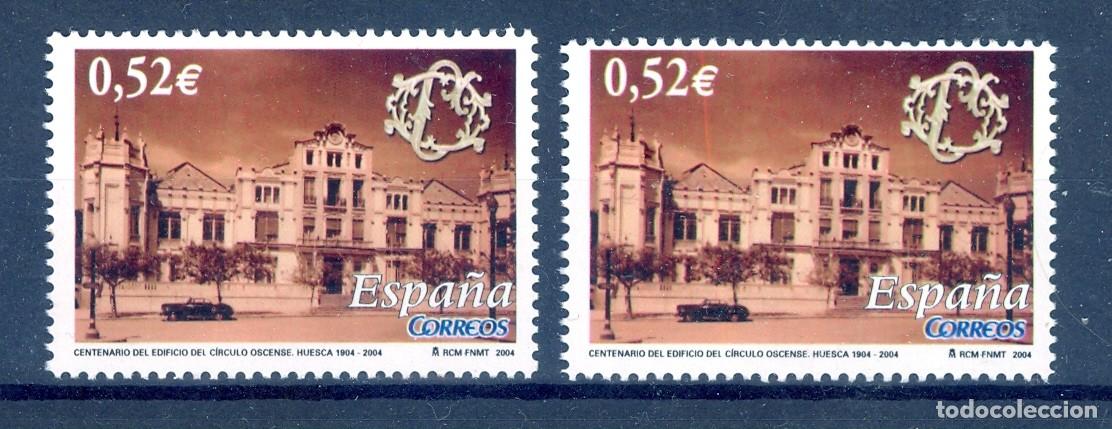 Sellos: Variedad / error. Centenari del edificio del Circulo Oscense 2004. Edifil 4110 - Foto 1