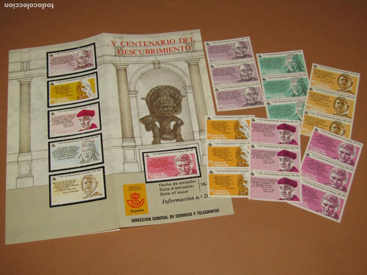 Sellos: 18 Sellos V Centenario del Descubrimiento de 1986 + D&iacute;ptico Informaci&oacute;n 20/86