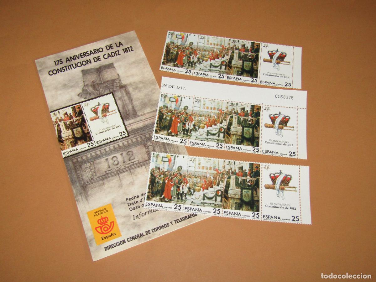 Sellos: 12 Sellos 175 Aniversario Constituci&oacute;n de C&aacute;diz de 1987 + Tr&iacute;ptico Informaci&oacute;n 4/87