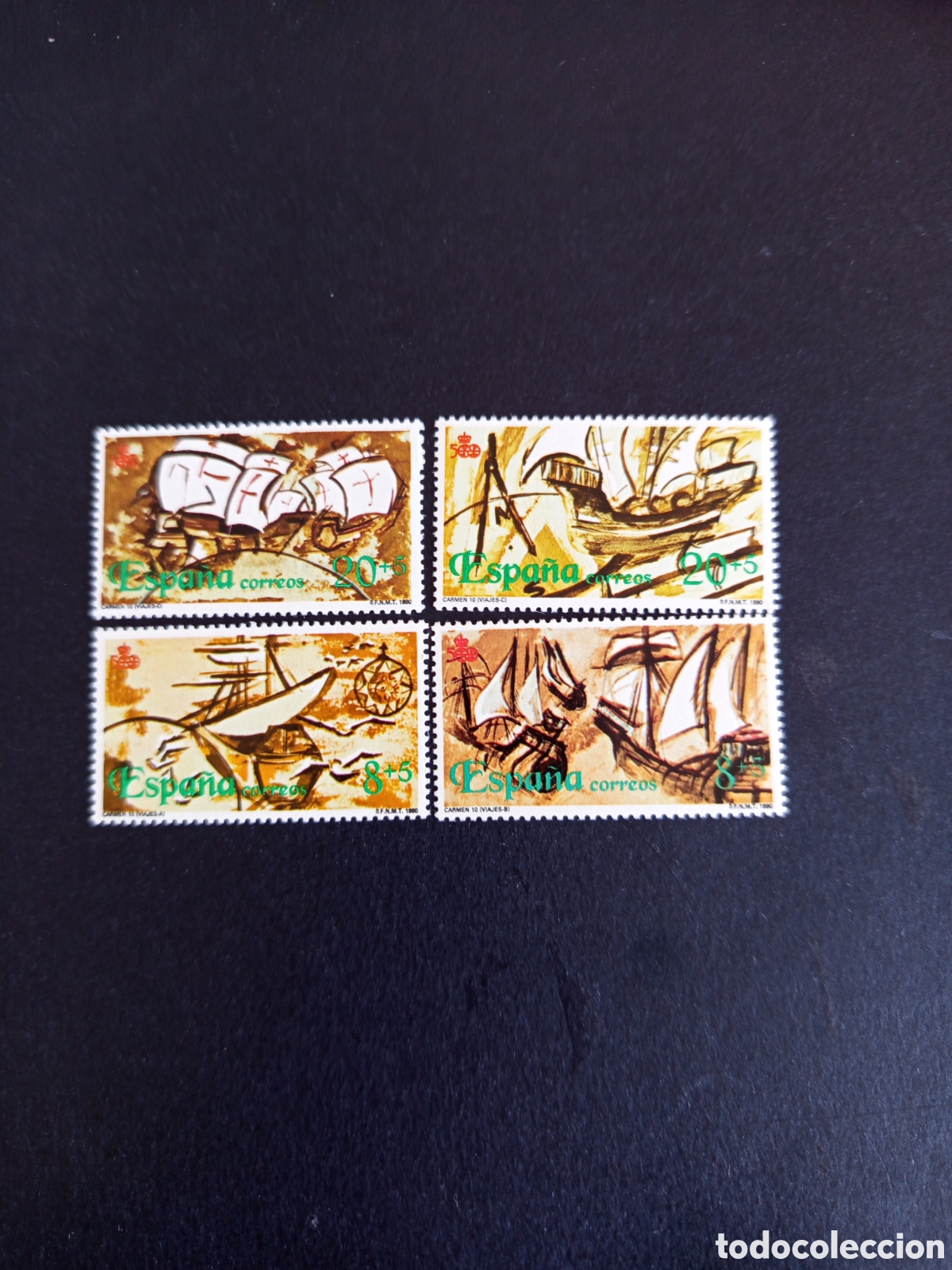 Sellos: Espa&ntilde;a, 1990. Descubrimiento de Am&eacute;rica. Edifil 3079/82. Pedido m&iacute;nimo 3 &euro;. Ver fotos