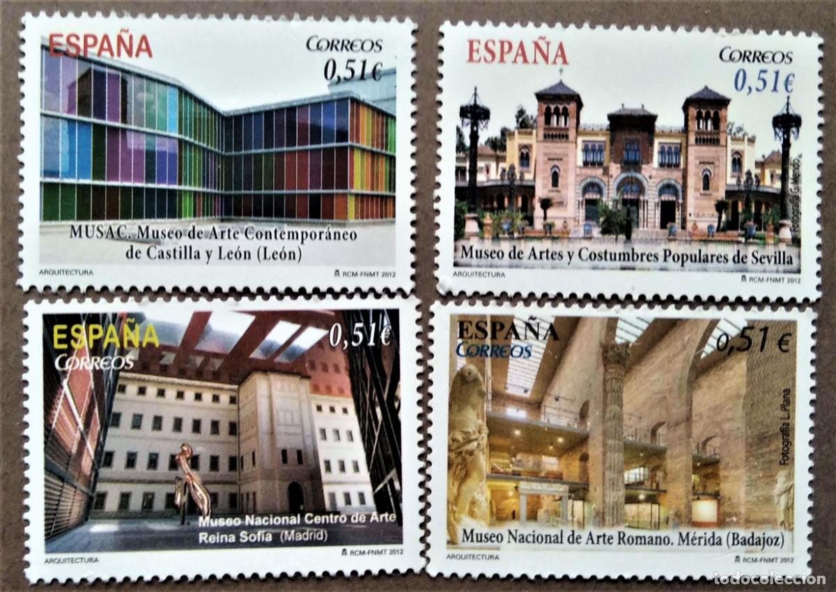 Sellos: Espa&ntilde;a. 4748/51 Arquitectura: Museos de Le&oacute;n, Reina Sof&iacute;a, M&eacute;rida, Sevilla. 2012. Sellos nuevos y nu