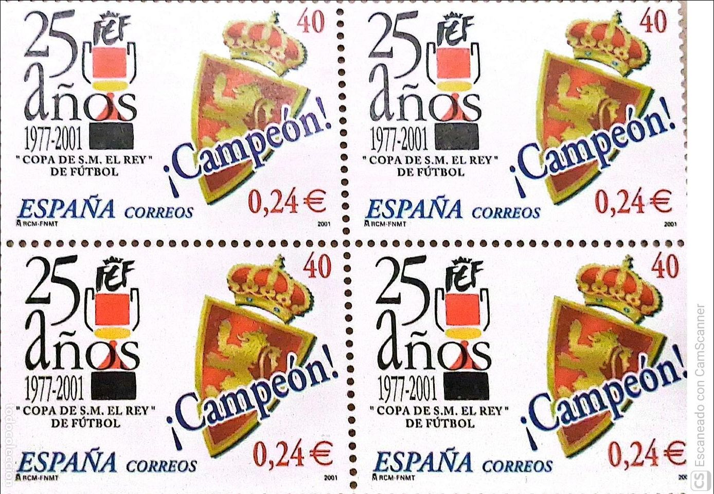 Sellos: Espa&ntilde;a. 3805 25 A&ntilde;os de la Copa de S.M. el Rey de F&uacute;tbol: Escudo del Real Zaragoza, campe&oacute;n de la