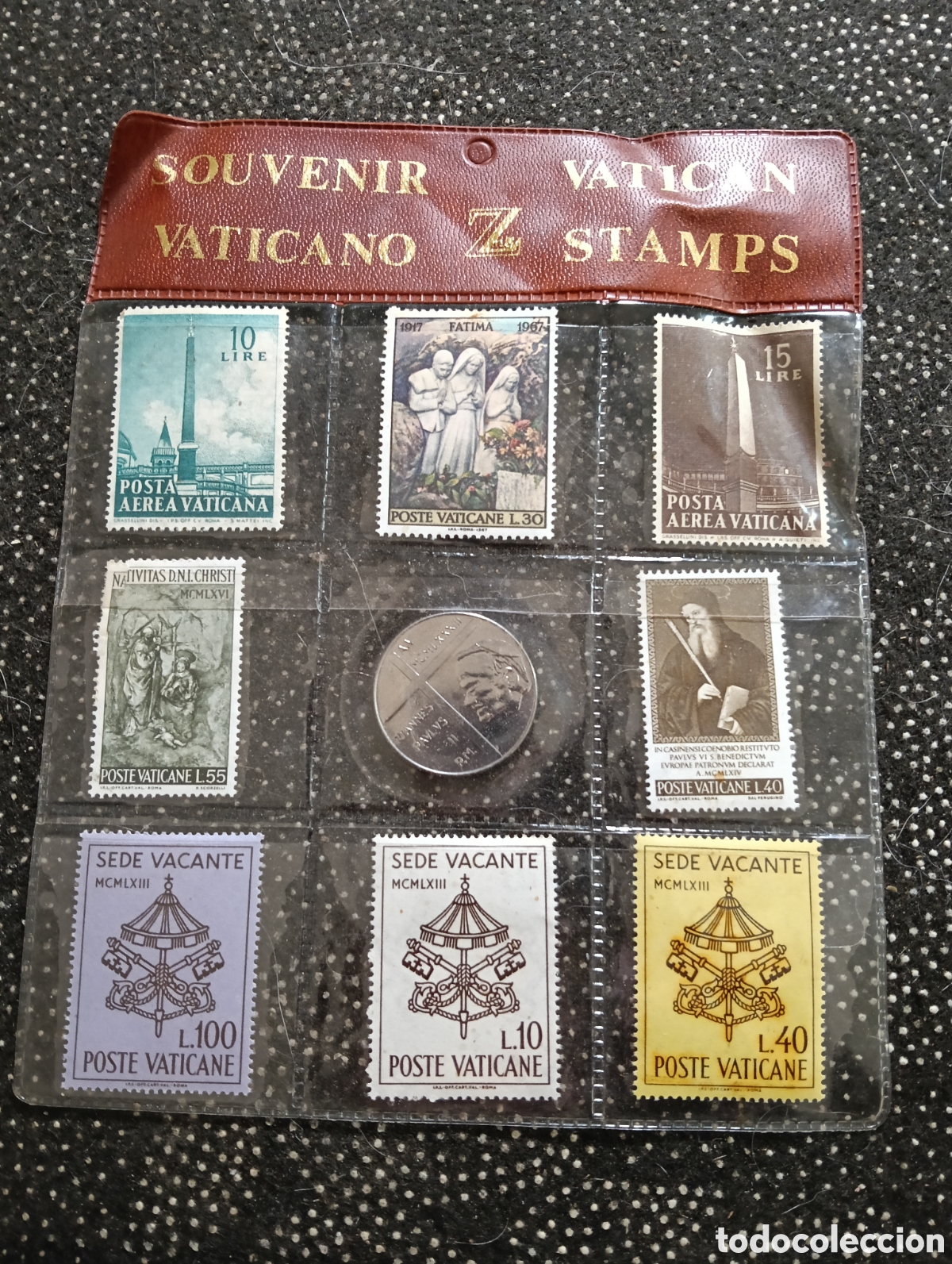 Sellos: Recuerdo- Souvenir - sellos y moneda Vaticano 100 liras Juan Pablo II - 1983