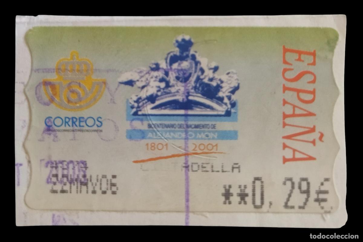 Sellos: ESPA&Ntilde;A ATM - SVV BICENTENARIO ALEJANDRO MON 5 DD/EE. CON FECHA Y LEYENDA CIUTADELLA. USADO.