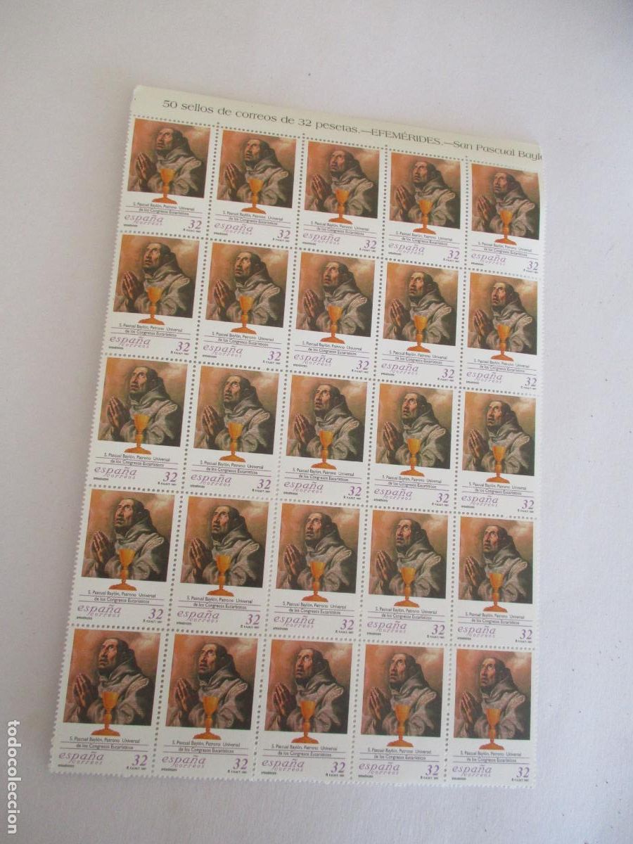 Sellos: LOTE DE 25 SELLOS NUEVOS DE EFEM&Eacute;RIDES SAN PASCUAL BAYL&Oacute;N- DE 32 PESETAS