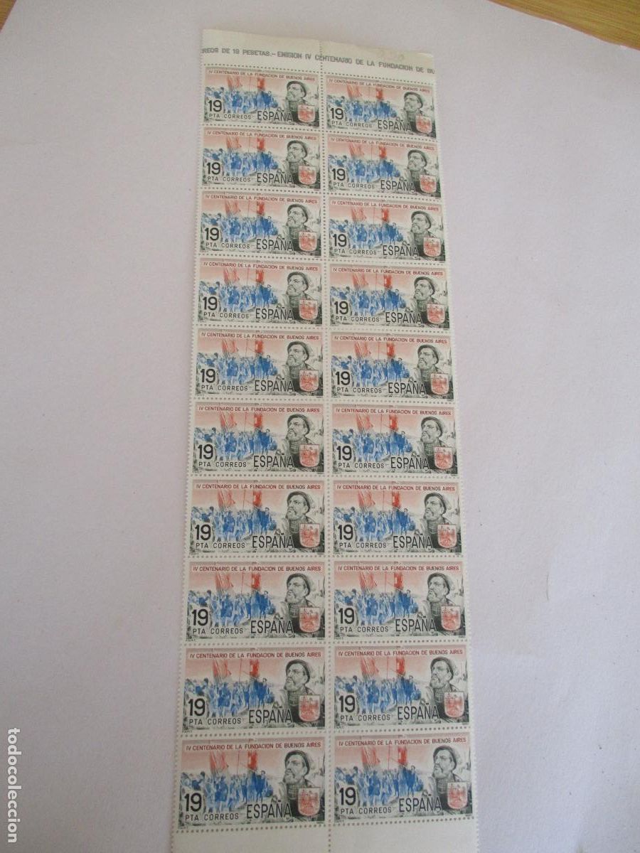 Sellos: LOTE DE 20 SELLOS NUEVOS DE 19 PESETAS- A&Ntilde;O 1980- IV CENTENARIO DE LA FUNDACI&Oacute;N DE BUENOS AIRES