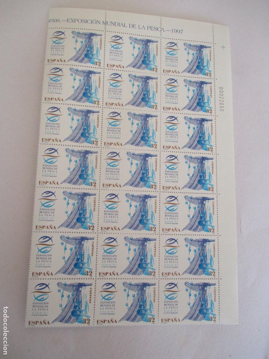 Sellos: LOTE DE 21 SELLOS NUEVOS DE 32 -A&Ntilde;O 1997- EXPOSICI&Oacute;N MUNDIAL DE PESCA, VIGO &acute;97