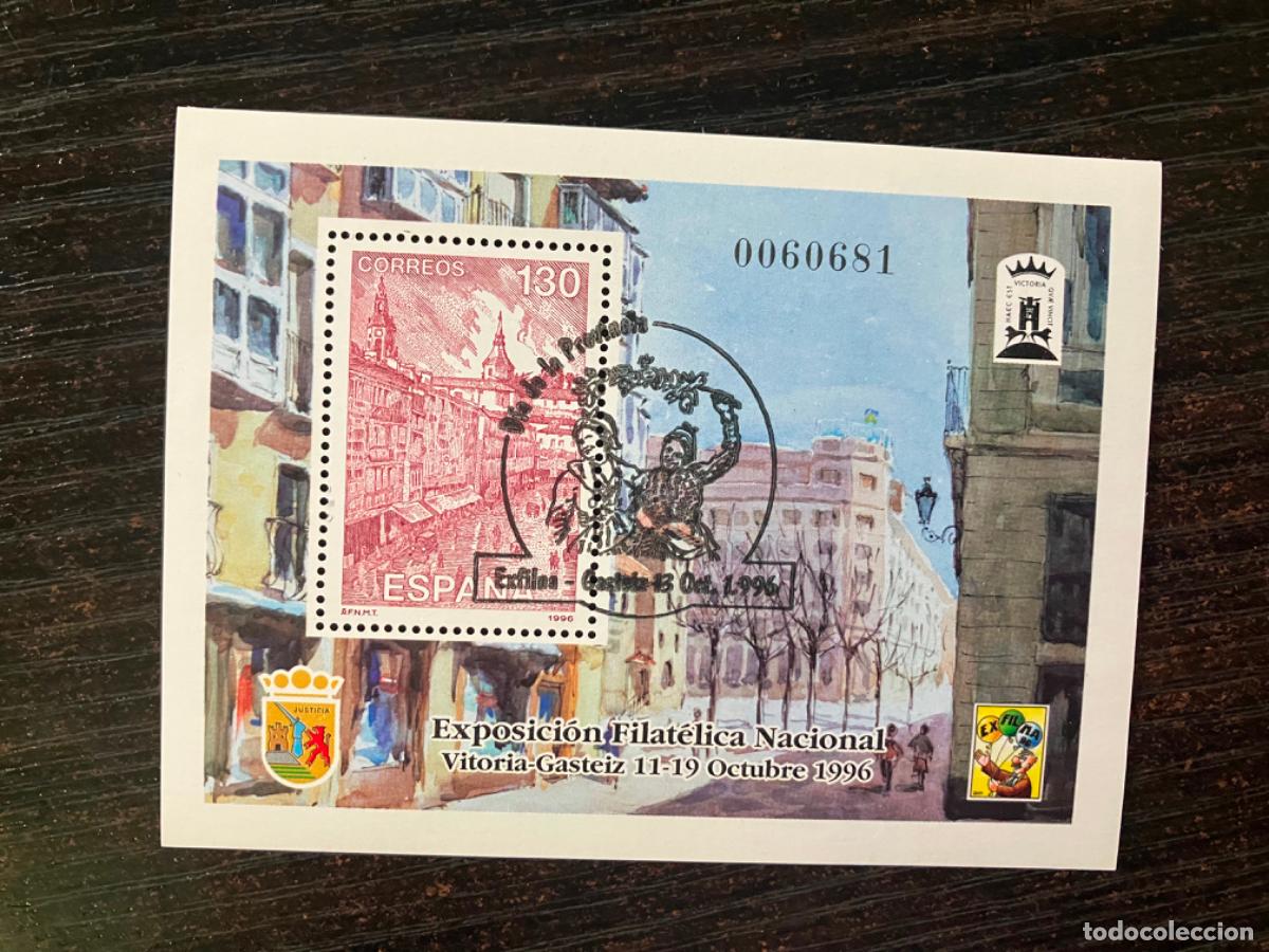 Sellos: Exfilna 1996 Vitoria - HB Hojita bloque 1996- Usada matasellos primer d&iacute;a - Edifil 3451