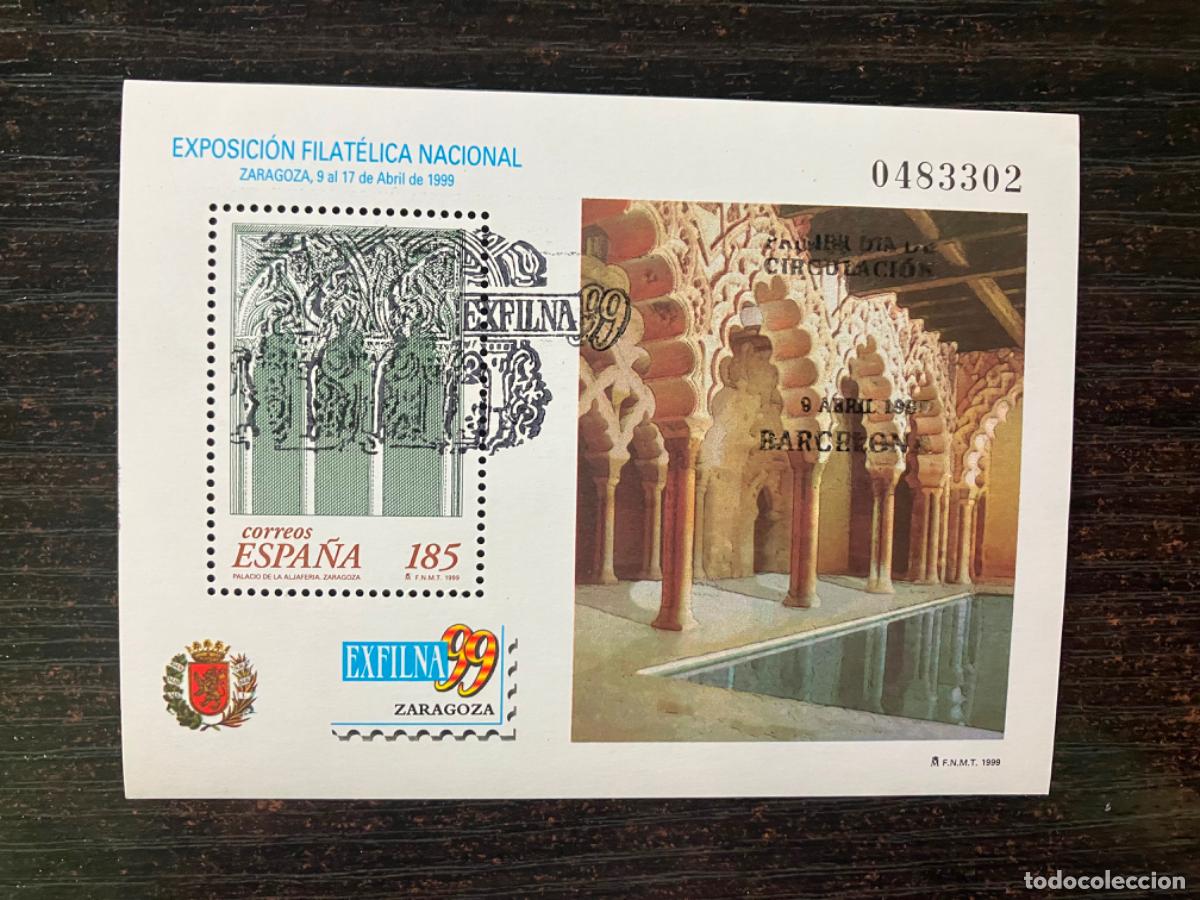 Sellos: Exfilna 99 Zaragoza - HB Hojita bloque 1999 - Usada matasellos primer d&iacute;a - Edifil 3625