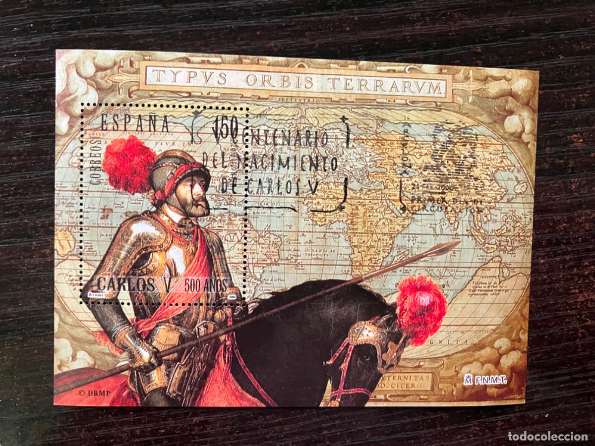 Sellos: 500 Aniversario Carlos V - HB Hojita bloque 2000 - Usada matasellos primer d&iacute;a - Edifil 3699