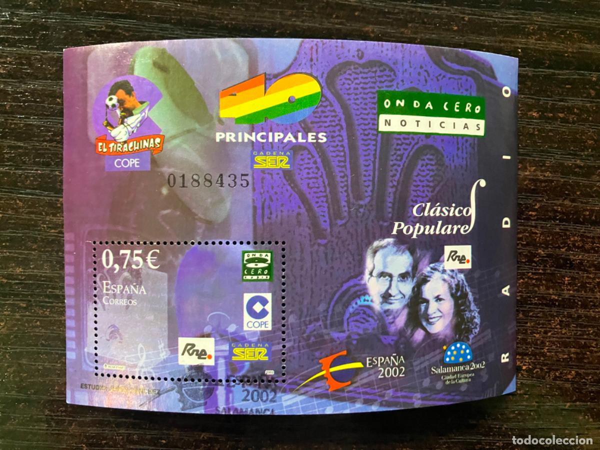 Sellos: Espa&ntilde;a 2002 Radio - HB Hojita bloque 2002 - Usada matasellos primer d&iacute;a - Edifil 3947